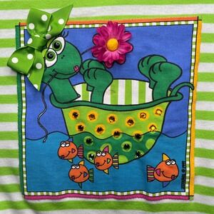 Kids‎ Zoodles Green White Striped Ruffle Turtle Fish Graphic Dress 6X